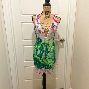 AVA Multi-Colored Plunge V-Neck Dress